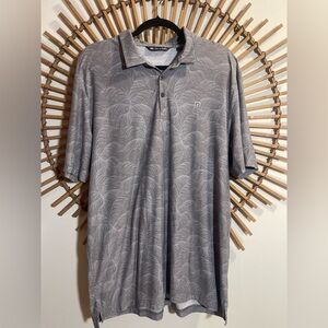 Travis Mathew Men's Gray Leaf Patterned Polo Shirt Short Sleeve Golf Sporty XXL